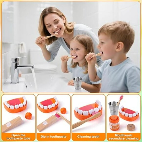 NEW33Pcs Wooden Dentist Play Set with Real Stethoscope, Dental Tool&Storage Bag - Picture 3 of 7